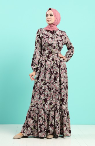 Viscose Floral Print Belt Dress 4541-04 Purple 4541-04