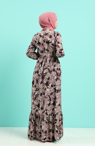 Viscose Floral Print Belt Dress 4541-04 Purple 4541-04