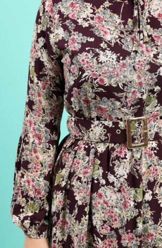 Viscose Floral Print Belt Dress 4541-04 Purple 4541-04