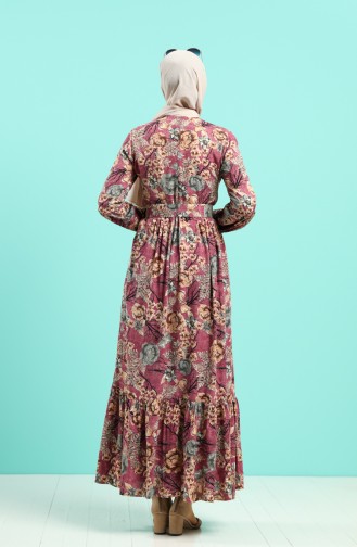 Viscose Floral Print Belt Dress 4543-05 Dried Rose 4543-05