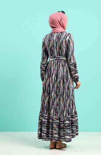 Viscose Striped Belt Dress 4545-01 Purple Blue 4545-01