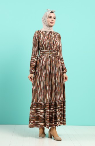 Viscose Striped Belt Dress 4545-02 Khaki 4545-02