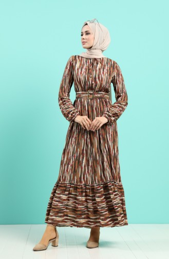 Viscose Striped Belt Dress 4545-02 Khaki 4545-02