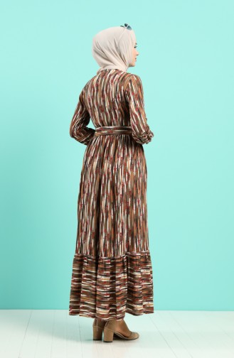 Viscose Striped Belt Dress 4545-02 Khaki 4545-02