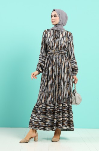 Viscose Striped Belt Dress 4545-03 Gray 4545-03