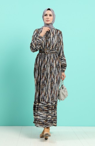 Viscose Striped Belt Dress 4545-03 Gray 4545-03