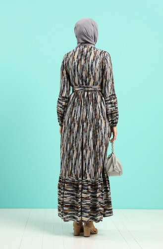 Viscose Striped Belt Dress 4545-03 Gray 4545-03