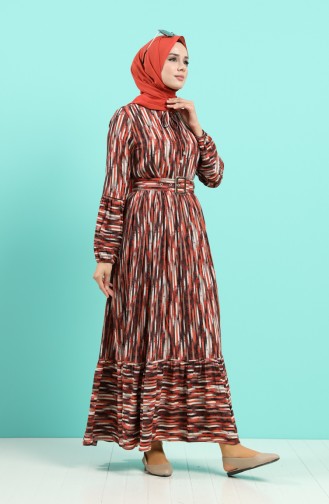 Ziegelrot Hijab Kleider 4545-04