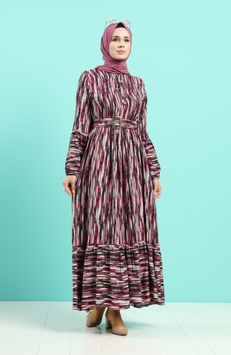 Viscose Striped Belt Dress 4545-05 Damson 4545-05