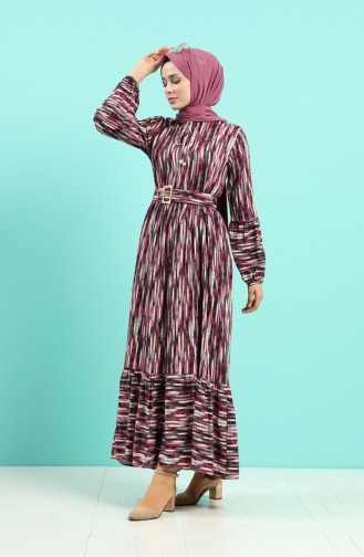 Viscose Striped Belt Dress 4545-05 Damson 4545-05