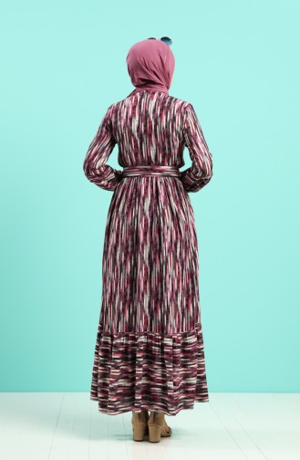 Viscose Striped Belt Dress 4545-05 Damson 4545-05