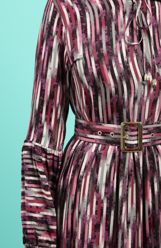 Viscose Striped Belt Dress 4545-05 Damson 4545-05