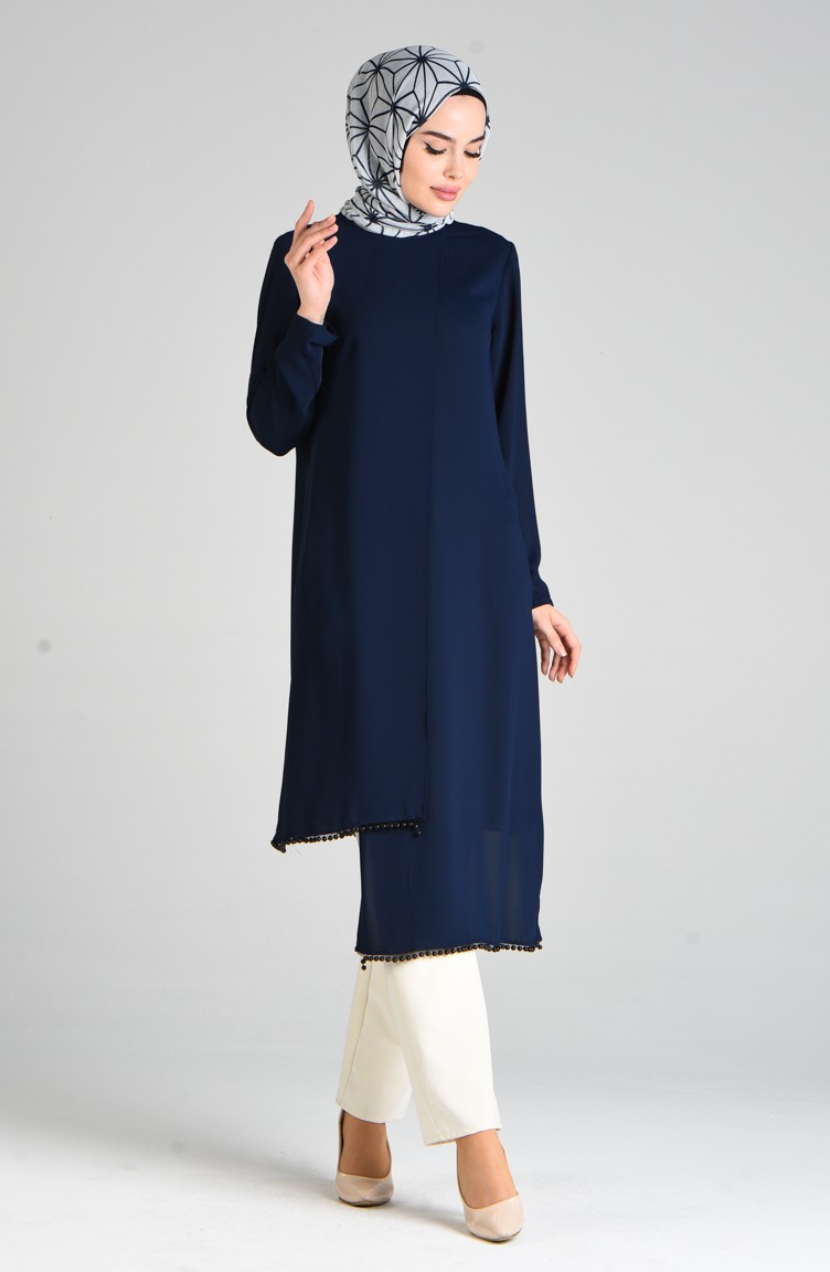 Tunic Bleu Marine JS Millénium Taille 38 Avec Strass - Occasion Très Bon état