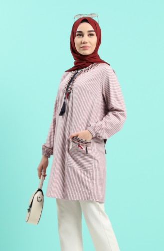 Çizgili Tunik 8096-03 Bordo