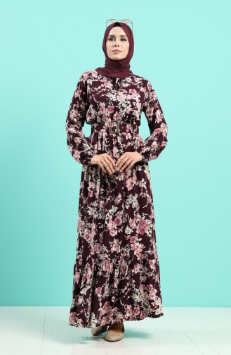 Viscose Floral Print Belt Dress 4540-03 Purple 4540-03