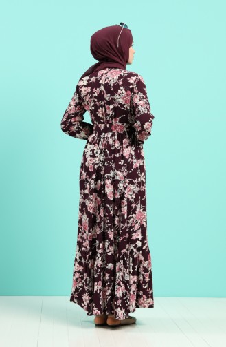 Viscose Floral Print Belt Dress 4540-03 Purple 4540-03