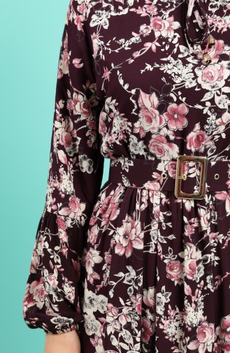 Viscose Floral Print Belt Dress 4540-03 Purple 4540-03
