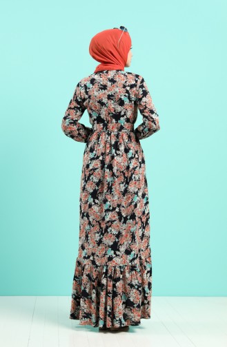 Viscose Floral Print Belt Dress 4541-01 Black 4541-01
