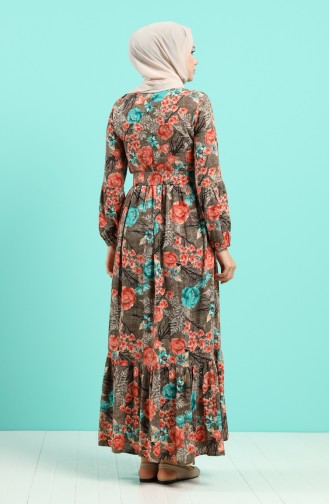 Viscose Floral Print Belt Dress 4543-04 Khaki 4543-04