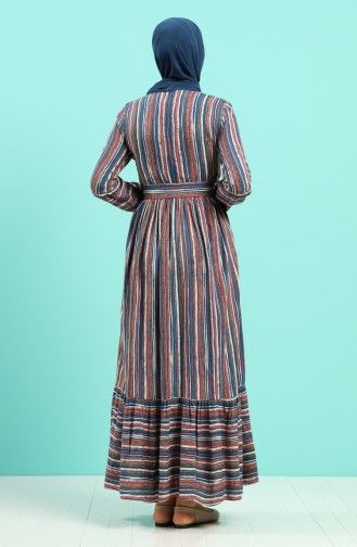 Viscose Striped Belt Dress 4546-01 Petrol 4546-01