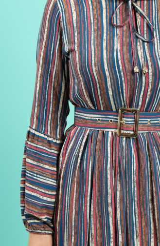 Viscose Striped Belt Dress 4546-01 Petrol 4546-01