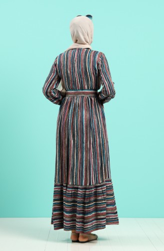 Viscose Striped Belt Dress 4546-02 Turquoise 4546-02
