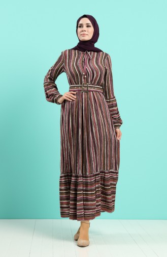 Viscose Striped Belt Dress 4546-03 Damson 4546-03