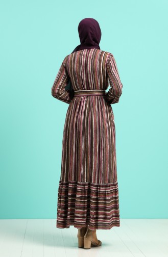 Viscose Striped Belt Dress 4546-03 Damson 4546-03