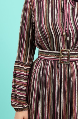 Viscose Striped Belt Dress 4546-03 Damson 4546-03