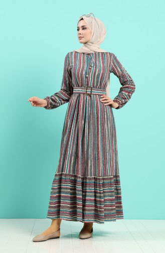 Viscose Striped Belt Dress 4546-04 Gray 4546-04