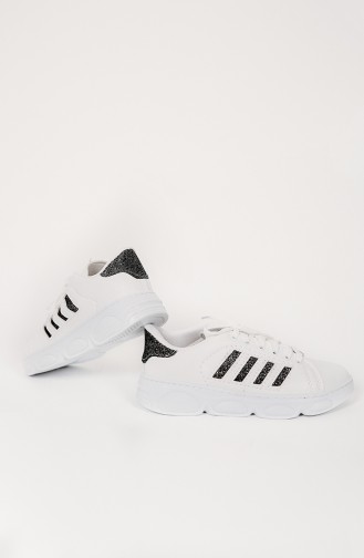 Beyaz Koyu Simli Kadın Sneaker Sm300281