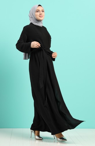 Büyük Beden Elbise Abaya ikili Takım 8007-01 Siyah