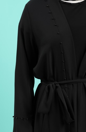 Büyük Beden Elbise Abaya ikili Takım 8007-01 Siyah