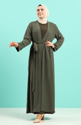 Büyük Beden Elbise Abaya ikili Takım 8007-03 Haki