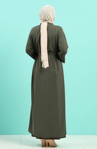 Büyük Beden Elbise Abaya ikili Takım 8007-03 Haki