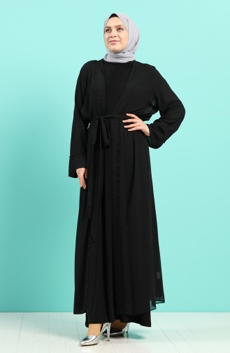 Plus Size Dress Abaya Double Suit 8007a-01 Black 8007A-01