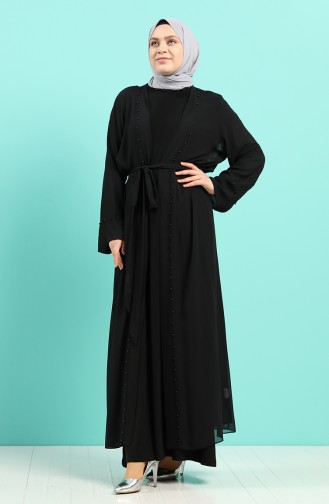 Büyük Beden Elbise Abaya İkili Takım 8007A-01 Siyah