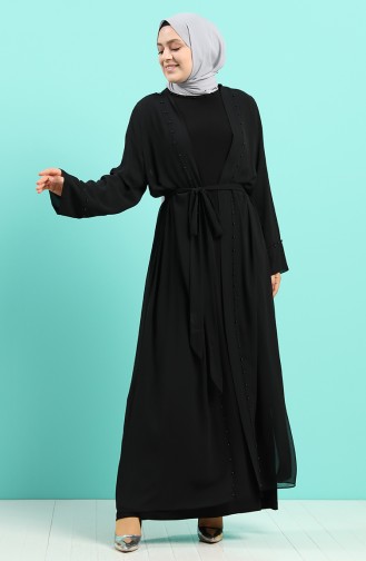 Büyük Beden Elbise Abaya İkili Takım 8007A-01 Siyah