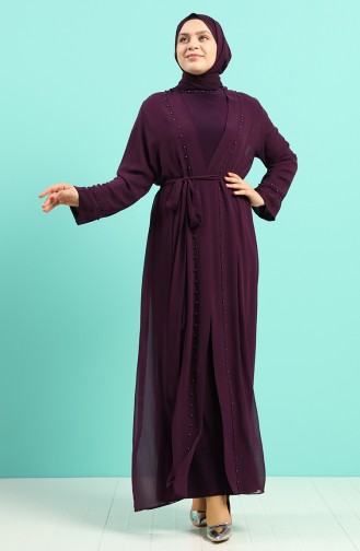 Büyük Beden Elbise Abaya İkili Takım 8007A-02 Mor