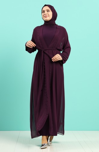 Plus Size Dress Abaya Double Suit 8007a-02 Purple 8007A-02