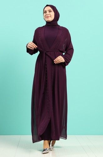 Büyük Beden Elbise Abaya İkili Takım 8007A-02 Mor