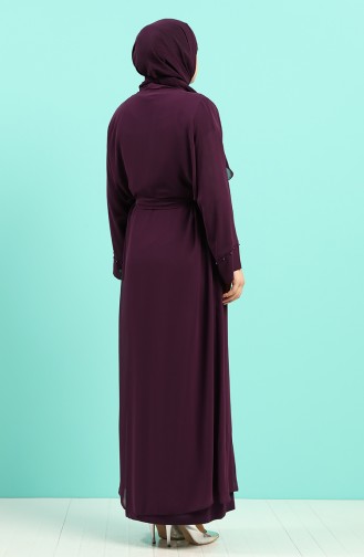 Büyük Beden Elbise Abaya İkili Takım 8007A-02 Mor