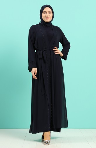 Plus Size Dress Abaya Double Suit 8007a-03 Navy Blue 8007A-03