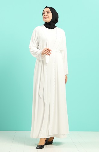 Plus Size Dress Abaya Double Suit 8007a-04 white 8007A-04