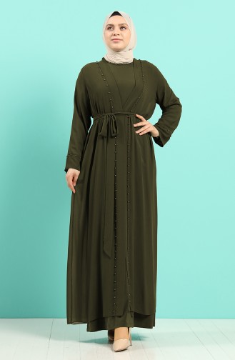 Büyük Beden Elbise Abaya İkili Takım 8007A-05 Haki