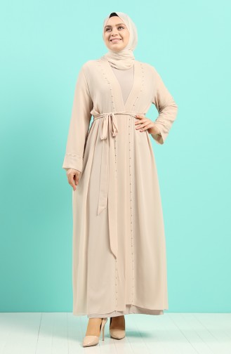 Plus Size Dress Abaya Double Suit 8007a-06 Beige 8007A-06