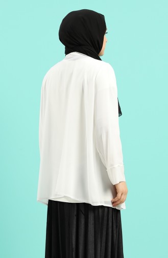 Büyük Beden Bluz Ceket İkili Takım 8009A-04 Beyaz