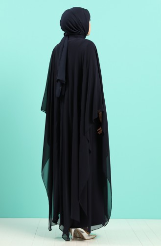 Büyük Beden Taş Baskılı Elbise Abaya İkili Takım 8016-01 Lacivert