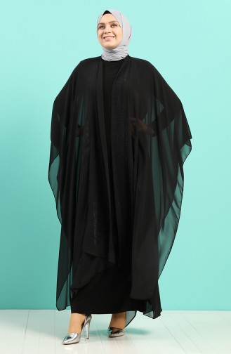 Büyük Beden Taş Baskılı Elbise Abaya İkili Takım 8016-03 Siyah