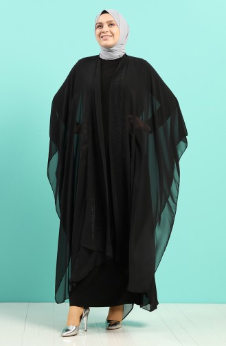 Plus Size Stone Printed Dress Abaya Double Suit 8016-03 Black 8016-03